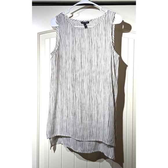 Eileen Fisher Linear Printed Silk Bateau Neck Long Shell Bone/Black Womens Sz XS - Picture 8 of 9